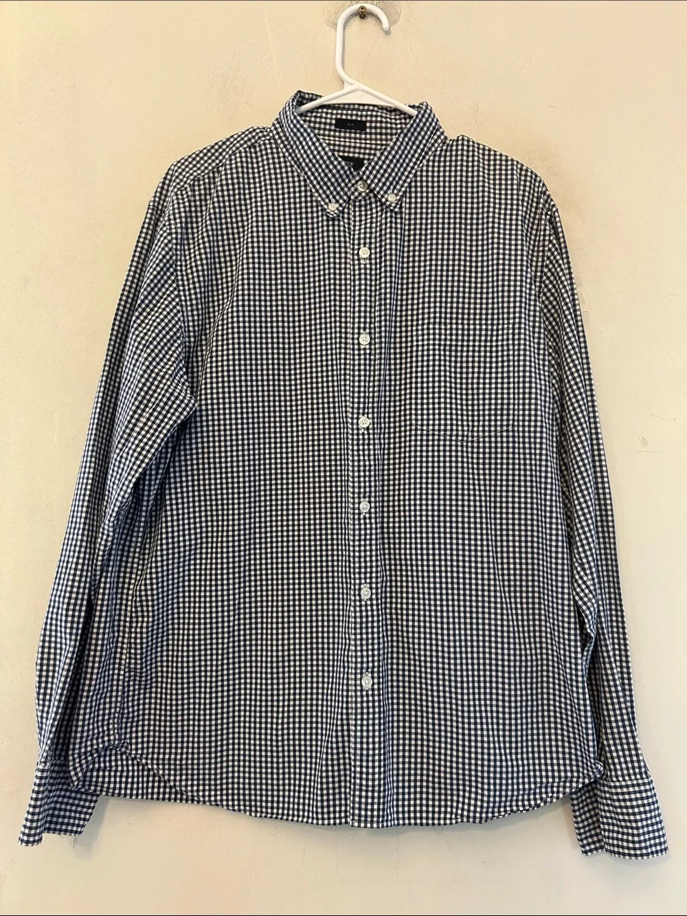 J Crew Men's Navy white Check Button-Down long sleeve Shirt Slim fit Size XL EUC